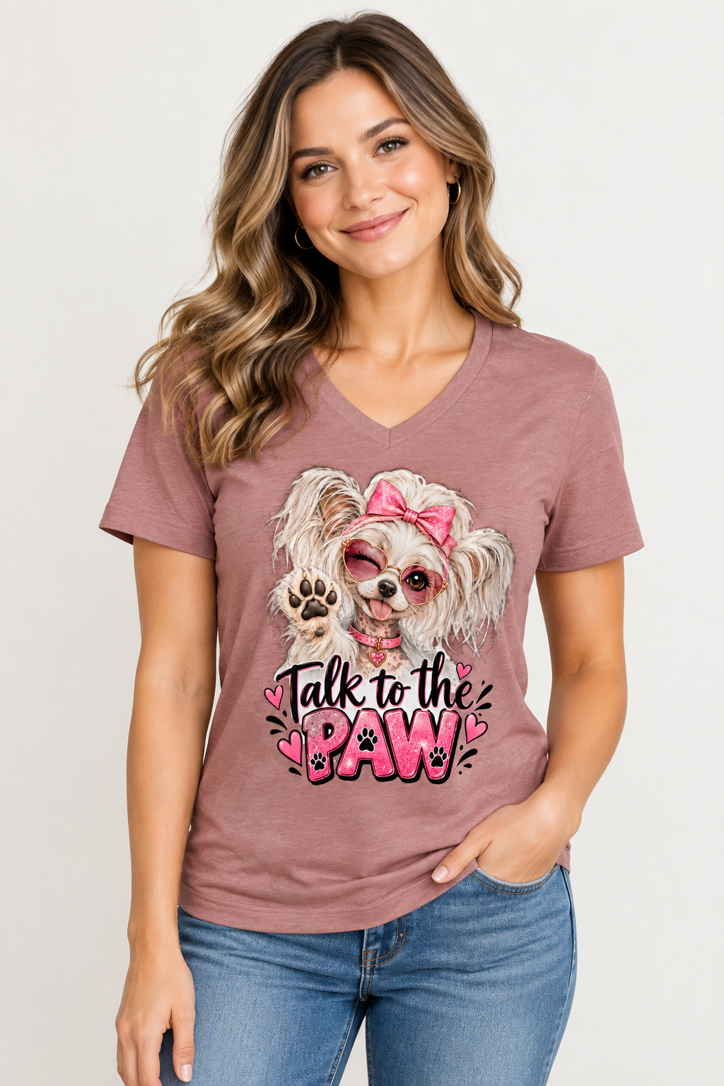 Talk to the Paw Women’s Relaxed V-Neck Dog T-Shirt