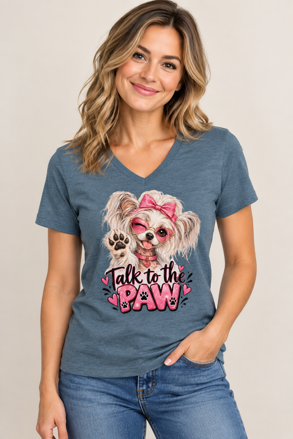 Talk to the Paw Women’s Relaxed V-Neck Dog T-Shirt