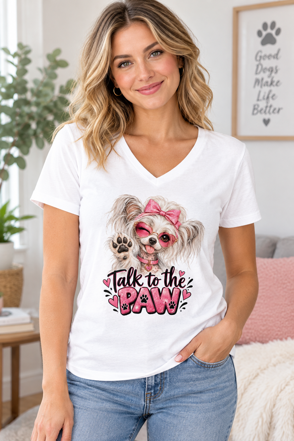 Talk to the Paw Women’s Relaxed V-Neck Dog T-Shirt