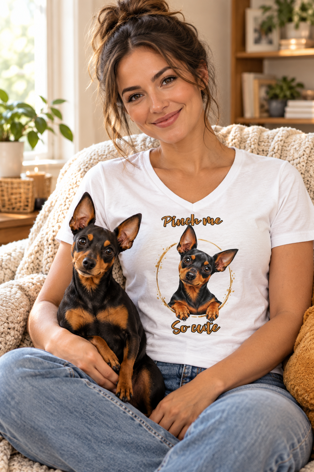 Pinch Me, So Cute – Pinscher Women’s Relaxed V-Neck T-Shirt