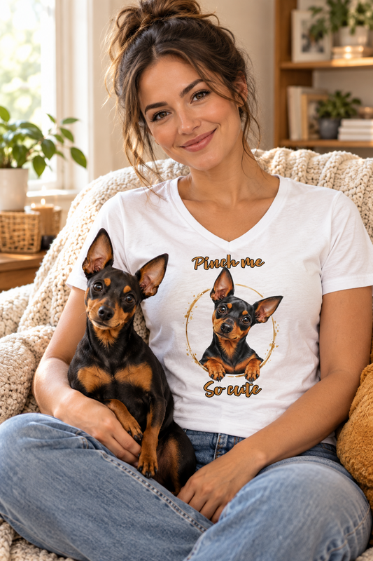 Pinch Me, So Cute – Pinscher Women’s Relaxed V-Neck T-Shirt