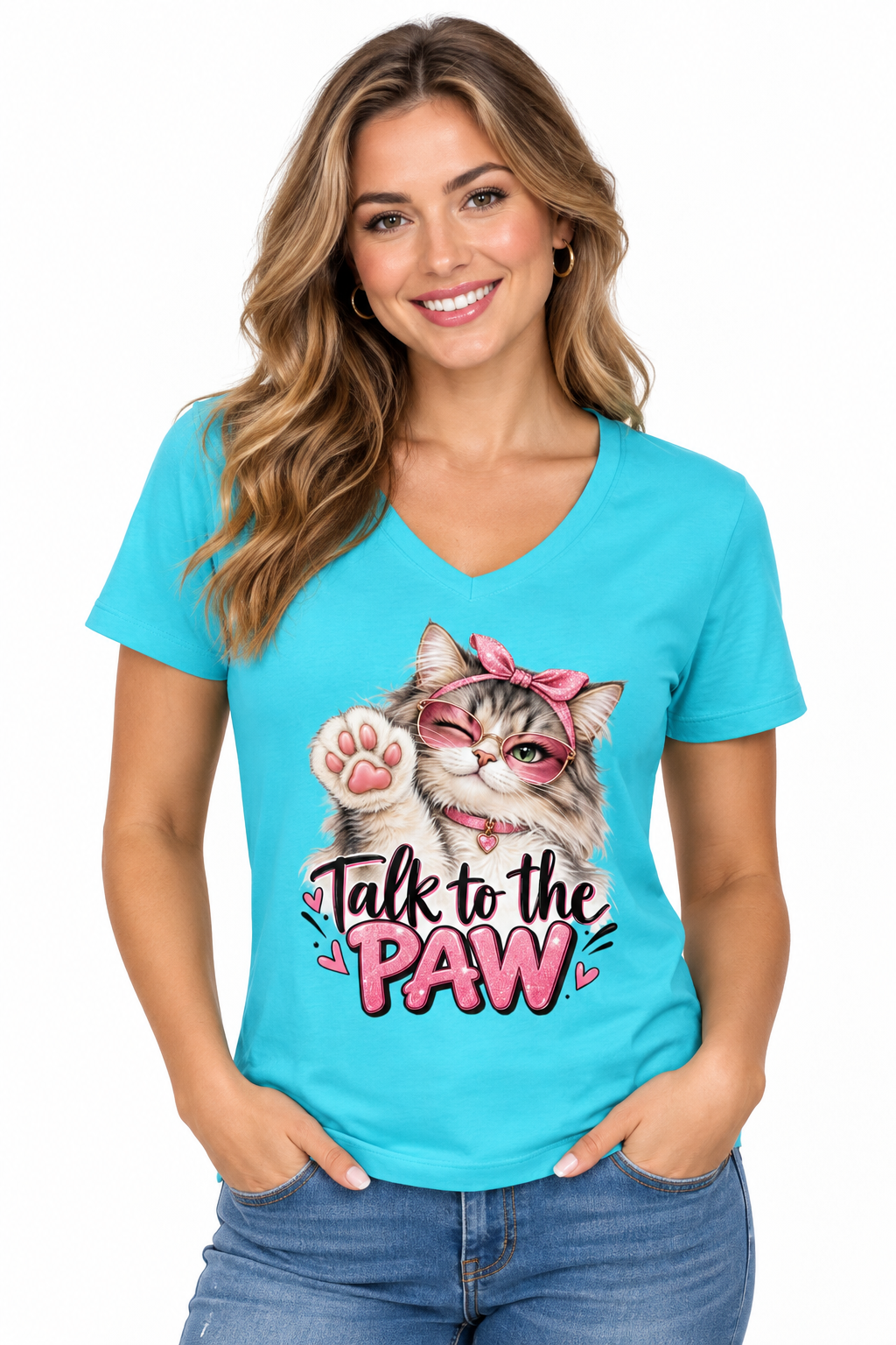 Talk to the Paw Women’s Relaxed V-Neck Cat T-Shirt