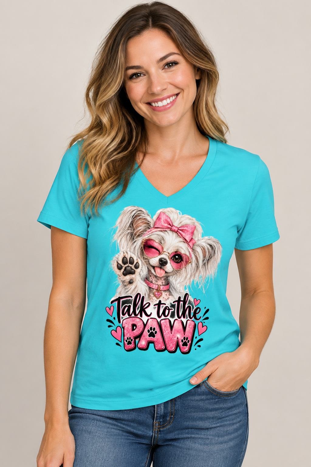 Talk to the Paw Women’s Relaxed V-Neck Dog T-Shirt